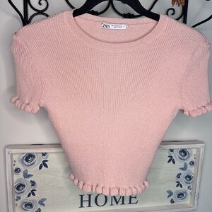 Zara Blush Ribbed Cropped Sweater